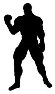 Black silhouette of a man with muscles, at white background, clipart