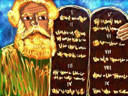 Beautiful and colorful drawing with the old man, holding the ten commandments, on clipart