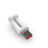 Usb stick, as legs of the white figure, at white background, on clipart