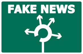 White "FAKE NEWS" sign and symbol, at green background, on clipart