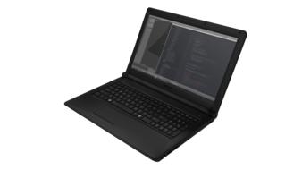 black laptop on white background