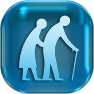 blue button with the icon of pensioners
