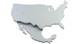 USA map with the wall on the border with Mexico at white background