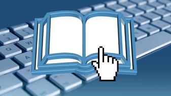 book on keyboard as a blue illustration