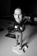 Steve Jobs figurine, black and white