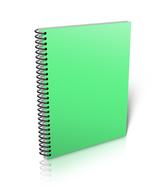 Model of the green notebook, with the black binder, with the reflection, clipart