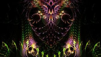 Colorful, fractal pattern with the curves, at black background, clipart