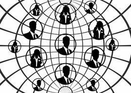 Black and white global network, with the silhouettes of businessmen, on clipart