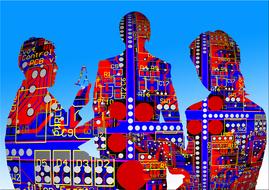 artificial intelligence, colorful circuit board inside human silhouettes