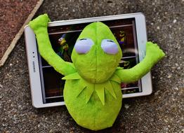Kermit Frog, soft toy with Tablet