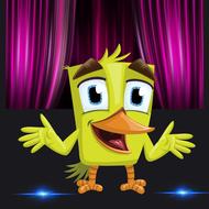 cartoon funny chick talking from stage