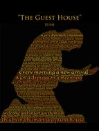 Colorful silhouette of the thankful man, at black background, on the cover of "The Guest House" of Rumi, clipart