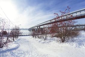 Metro Bridge at snowy Winter, russia, novosibirsk