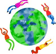 Beautiful painting of the colorful Earth globe and people around, on clipart