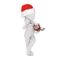 White figure in red and white Santa Hat talking on the telephone at white background