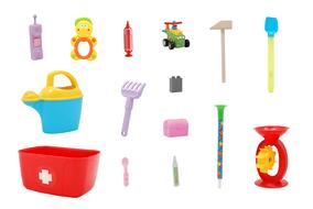 childrens toys for playing with sand on a white background