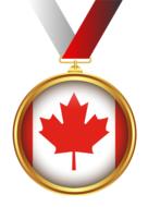 gold medal with red maple leaf