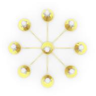 Network with yellow dots with shapes, at white background, clipart