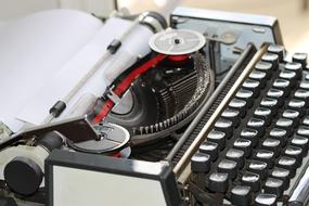 Close-up of the vintage typewriter with shiny keyboard