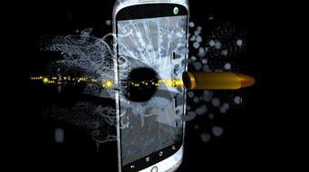 the bullet goes through the cell phone screen