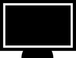 Black and white icon of computer display, at white background, clipart