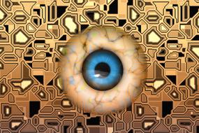 Colorful eye, at background with texture with patterns, clipart