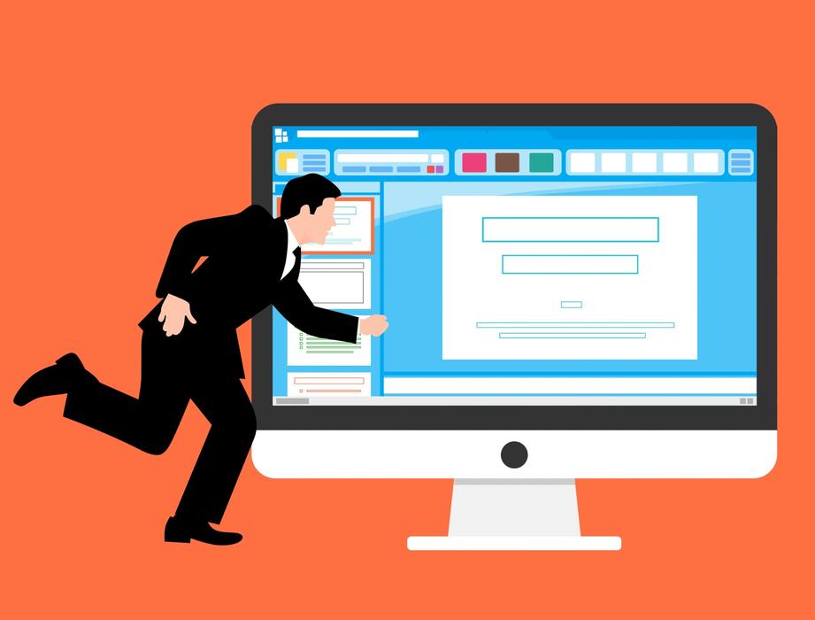 blog design, cartoon man at monitor