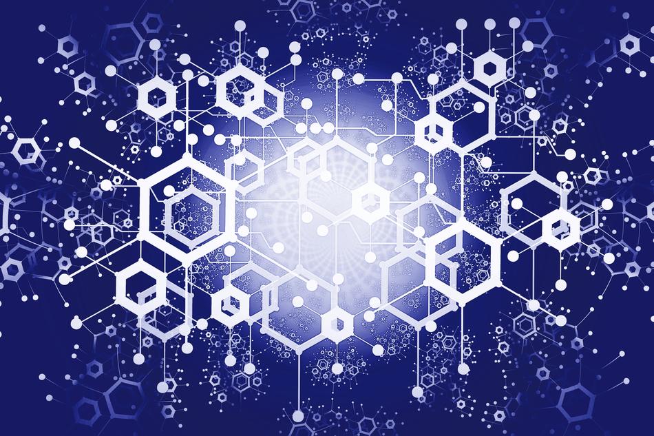chain of blocks on a blue background