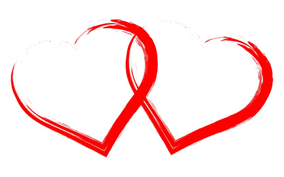 a pair of red hearts on a white background