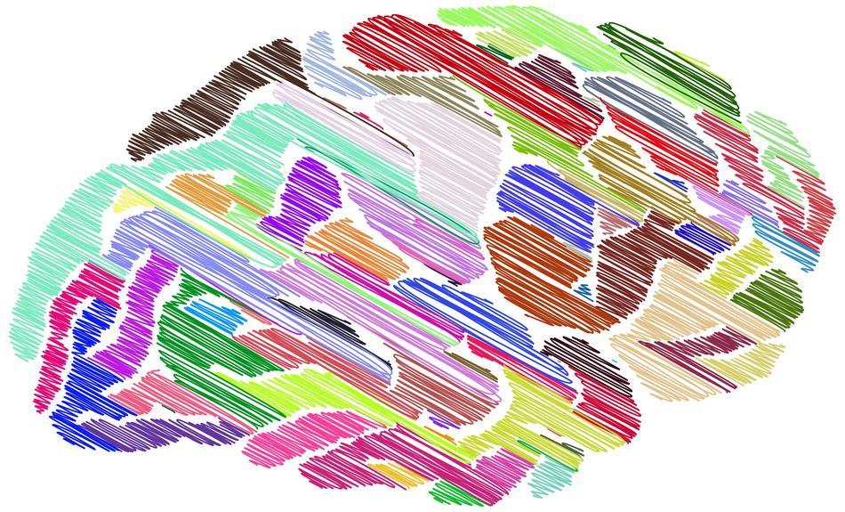 drawn brain with colorful pencils