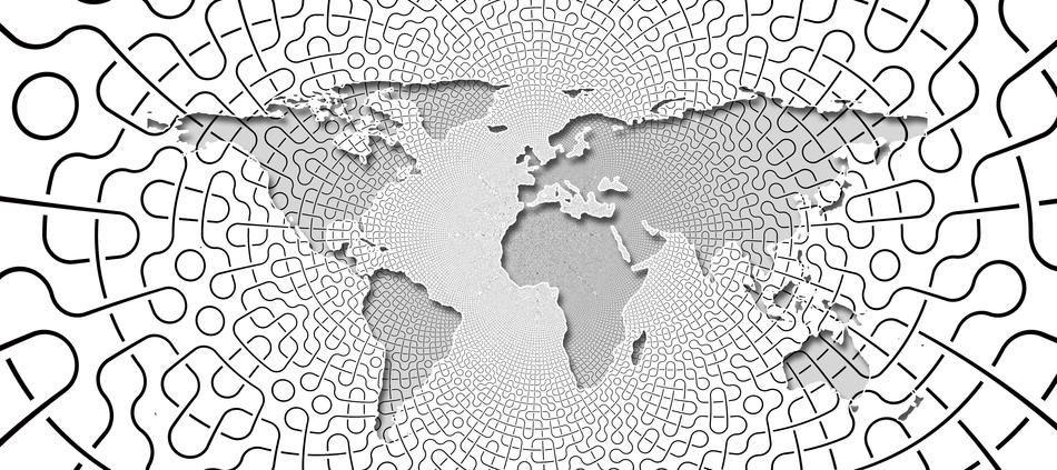 Black and white Earth map, with the patterns and network, clipart