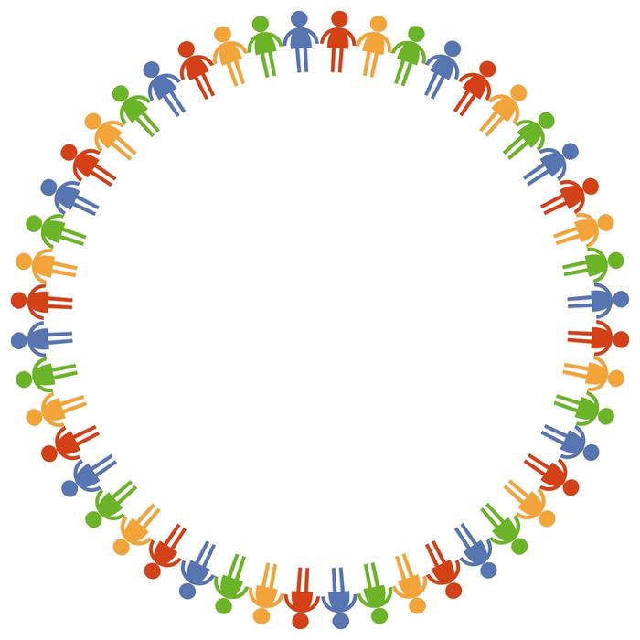colorful figurines as a round frame on white