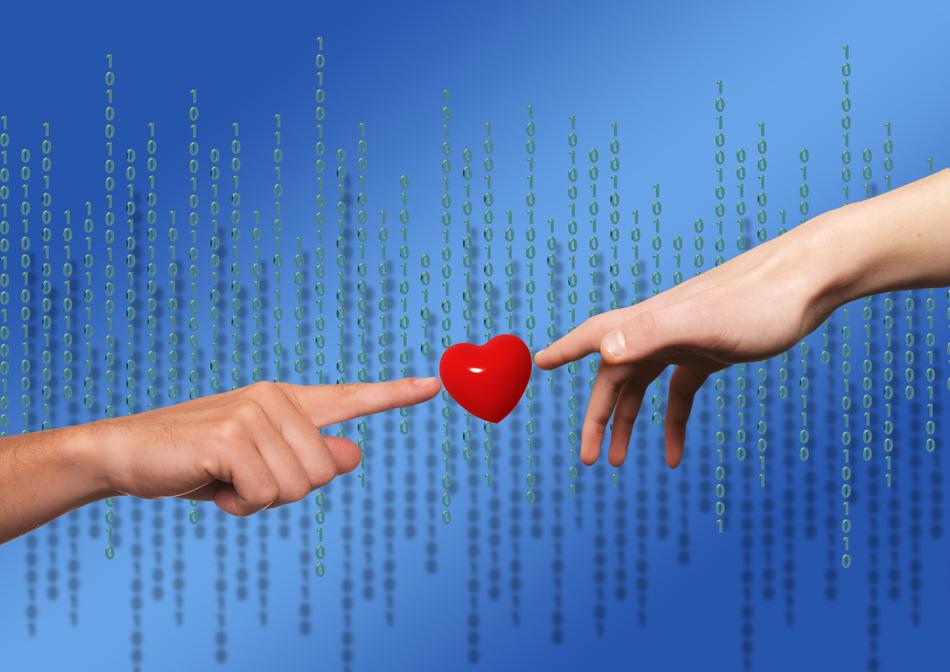 red heart on the matrix background