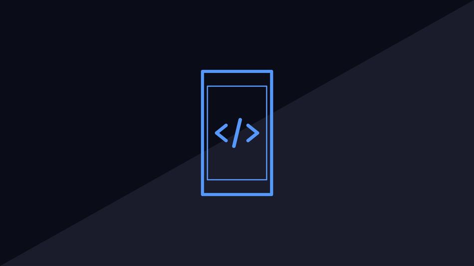 website programming, blue smartphone at dark background, drawing