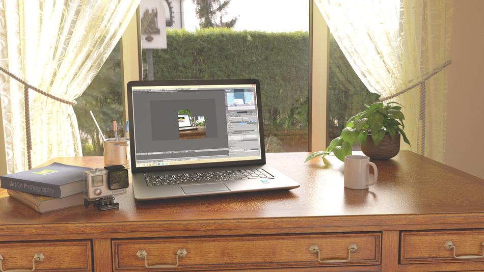 Good Morning. Laptop at window