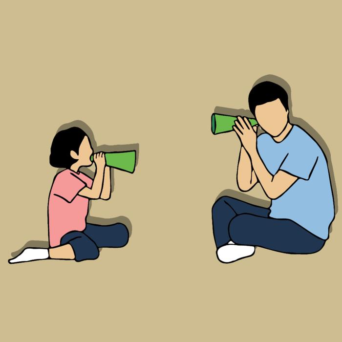 father daughter listen and talking drawing