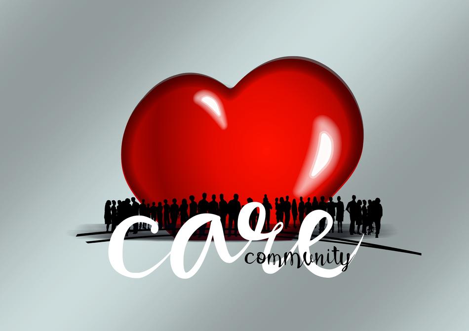 care community, banner, crowd of people at heart