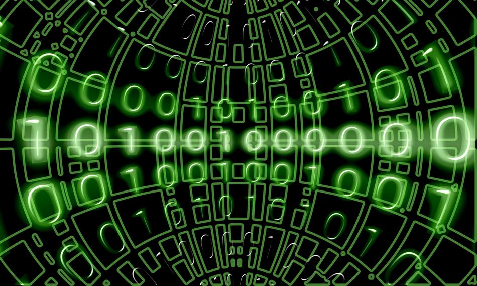 green binary codes on the black background