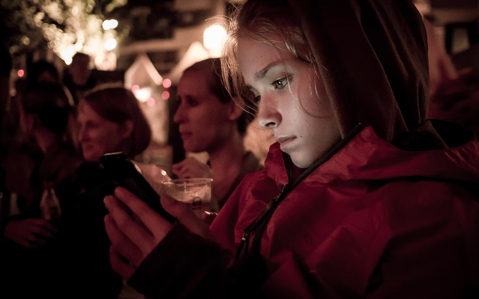 Girl Phone lights Night