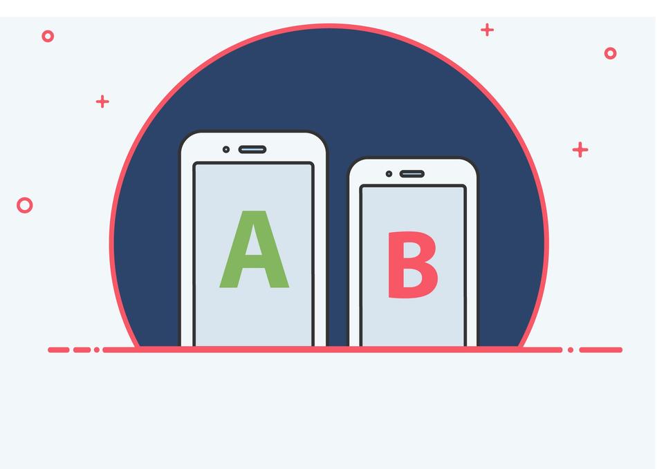 White smartphones, with the green and red 'A' and 'B' signs, at background with the circle, clipart
