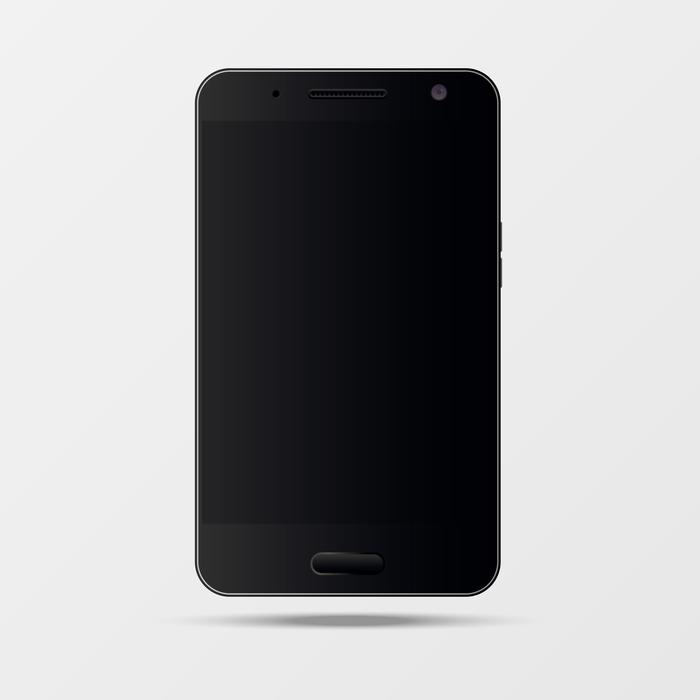 Model of the black smartphone, with the shadow, at white background, clipart