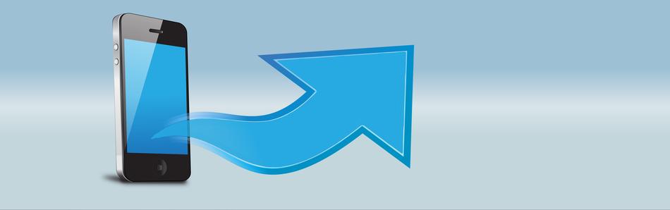 Blue arrow going up, from an Iphone, on clipart