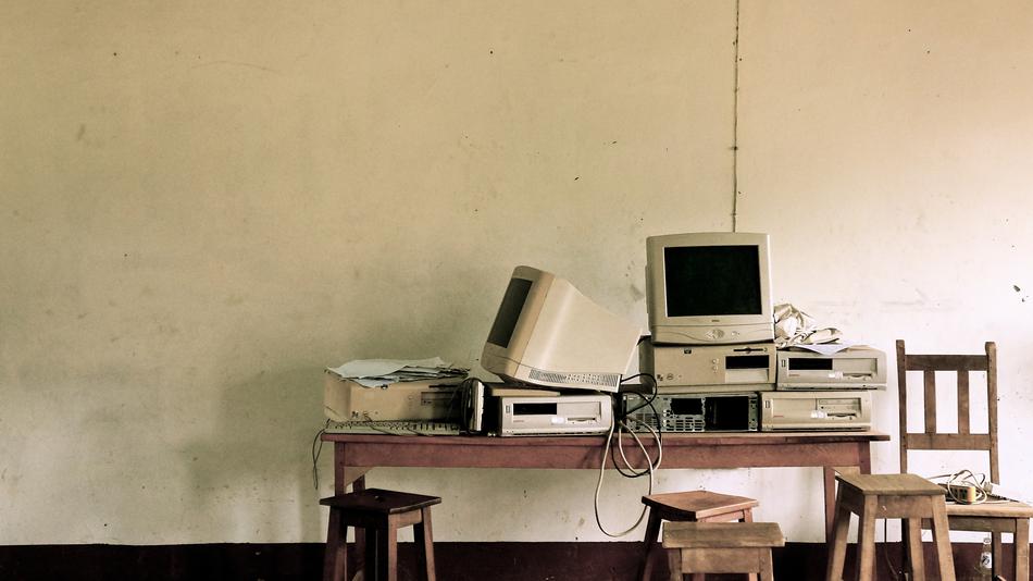 outdated computer hardware on the table