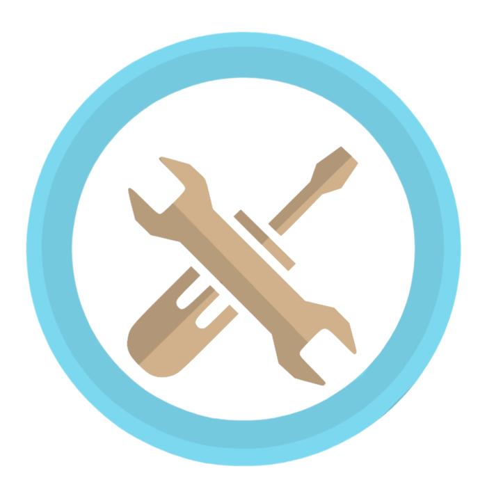 Blue icon with beige work tools. at white background, on clipart