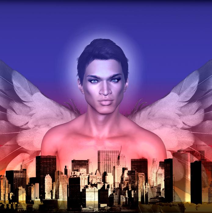 angel and cityscape of Los Angeles