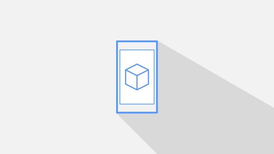 Blue and white cube on the white screen on the white and blue smartphone, with the shadow, clipart