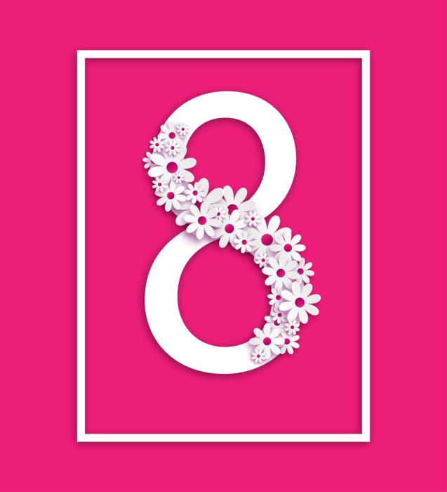 8 on a pink banner