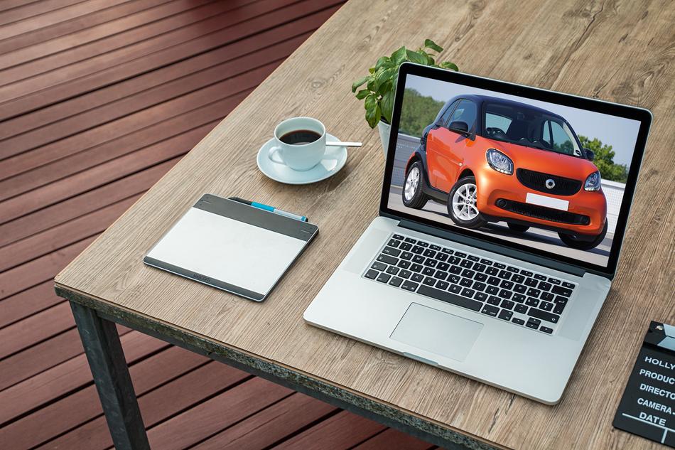 car image on laptop monitor