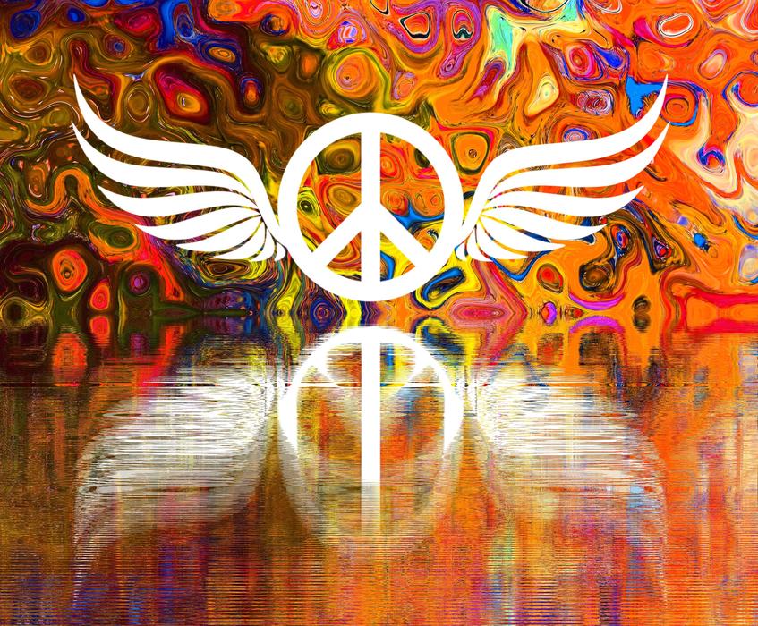 peace sign with wings on colorful background