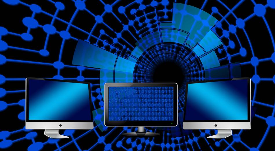 abstract image of monitors on the background of data flow
